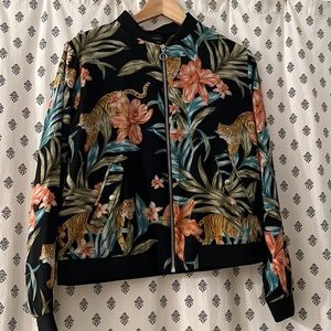 Forever 21 Contemporary Floral Tiger Bomber Jacket/Size Small